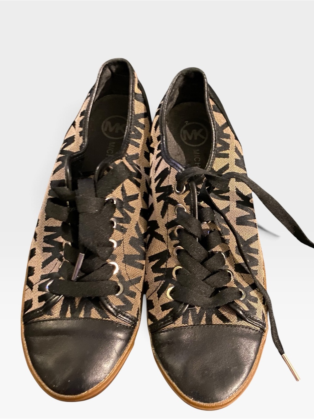 Michael Kors Black & Beige Logo-Print Lace-Up Sneakers